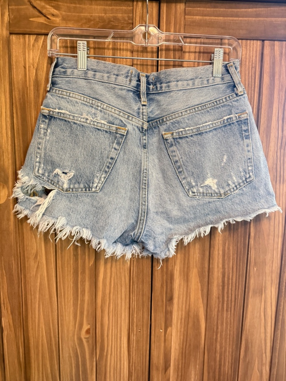 AGOLDE Parker Vintage Cut Off Shorts 26 Light Wash Distressed High Rise Denim - Picture 8 of 10